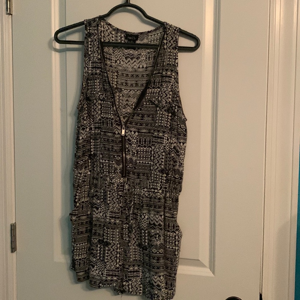 tribal print romper with pockets and front zipper